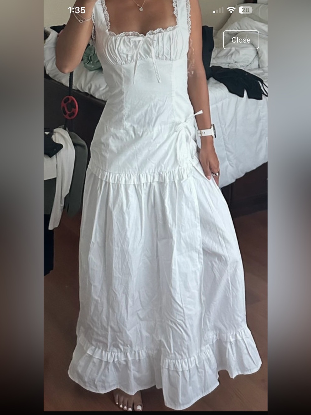 Peppermayo White Square-Neck Ruffle Midi Dress - Picture 2 of 5